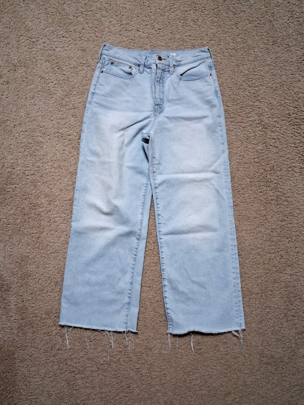 J CREW Women's Slim Wide Leg Light Wash Blue Raw Hem High Rise Jeans sz 28